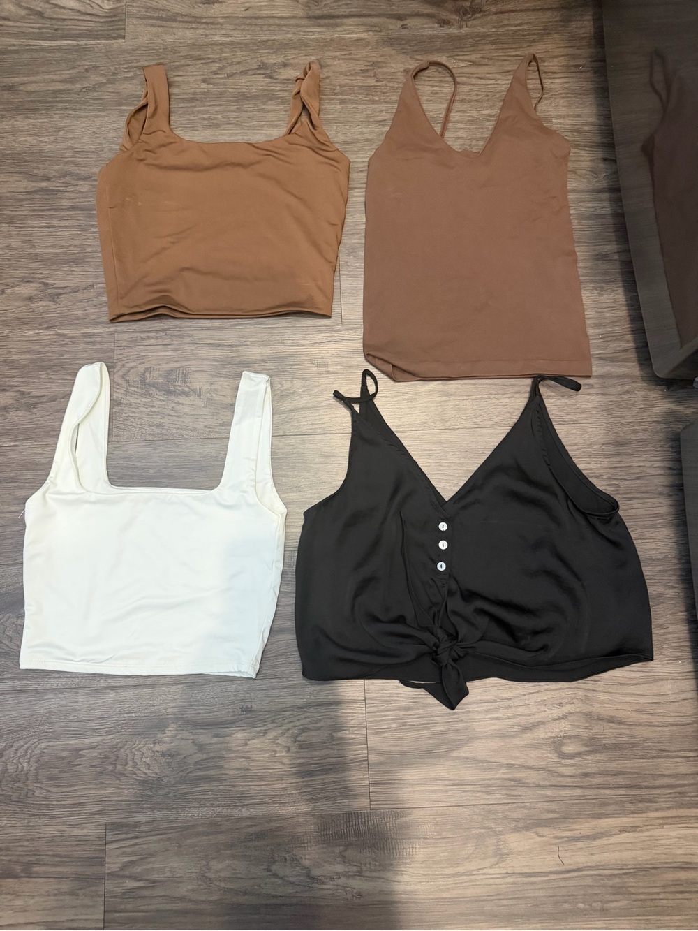Crop Tops- Set of 4 -- Scoop & V-Neck Tank Top Set - Brown, Black, White